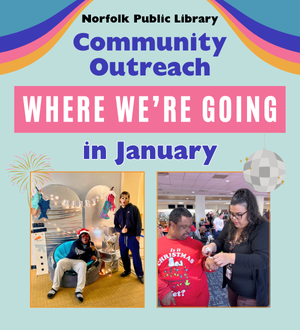 Graphic with two photos of people interacting with outreach tables.