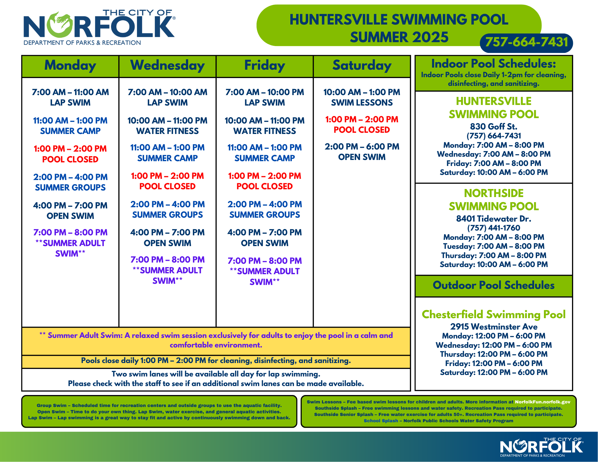 Huntersville Summer 2025 Schedule Image