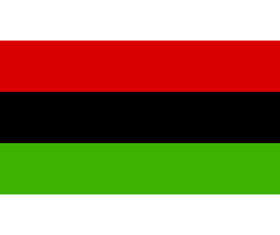 African liberation flag with a red stripe, black stripe and green stripe