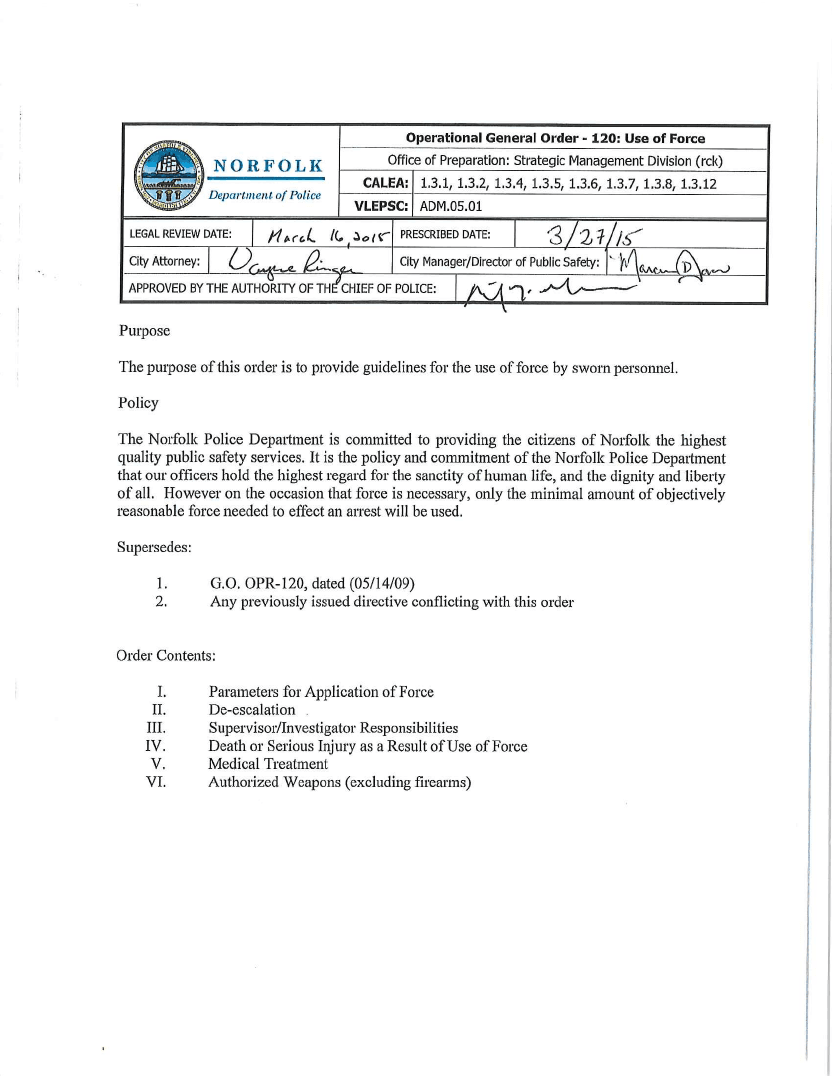 Norfolk Police Use of Force Policy - 1