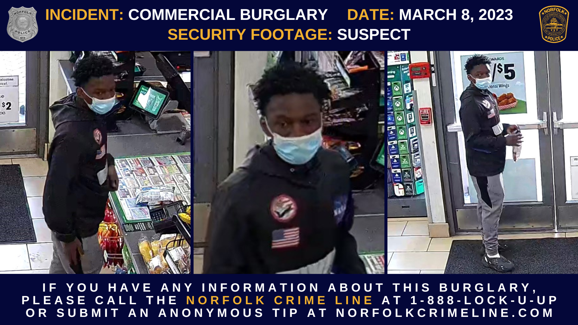 Security Footage - Commercial Burglary Suspect