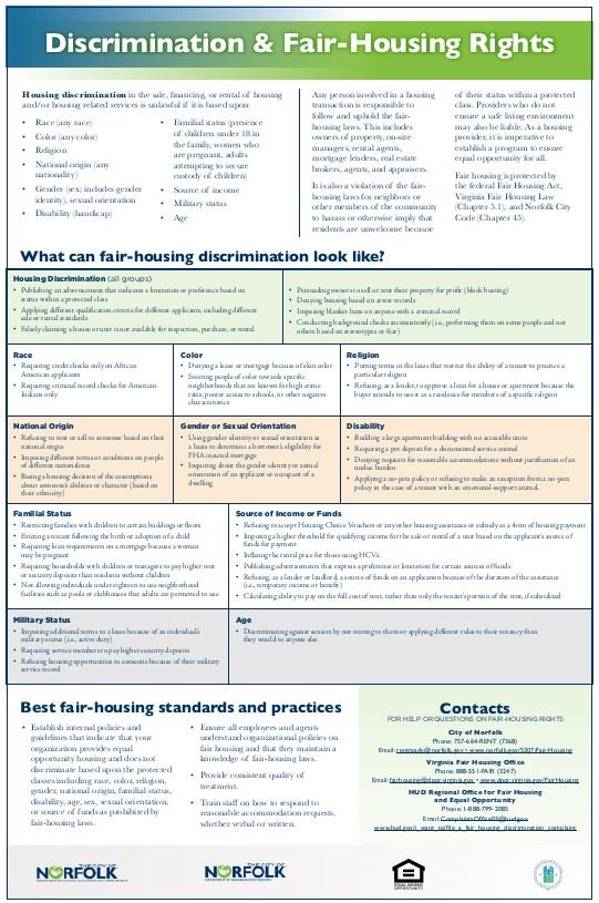 Discrimination and Fair Housing Rights Poster Opens in new window